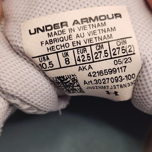 Under Armour Charged  Shoes Mens Size‎ 10.5 Cushion Mesh Running 3027093-100 - Picture 8 of 11